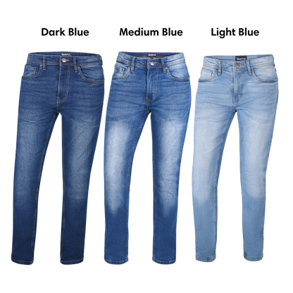100% Denim Jeans - Available In 3 Shades Of Blue